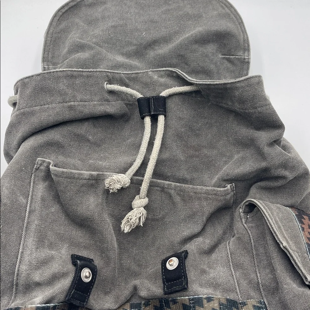 TOMS Charcoal Olive Canvas Backpack with Patterned Straps - Picture 3 of 5